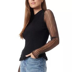 NWT Sam Edelman Aubree Mesh Sleeve Sweater XL Black
